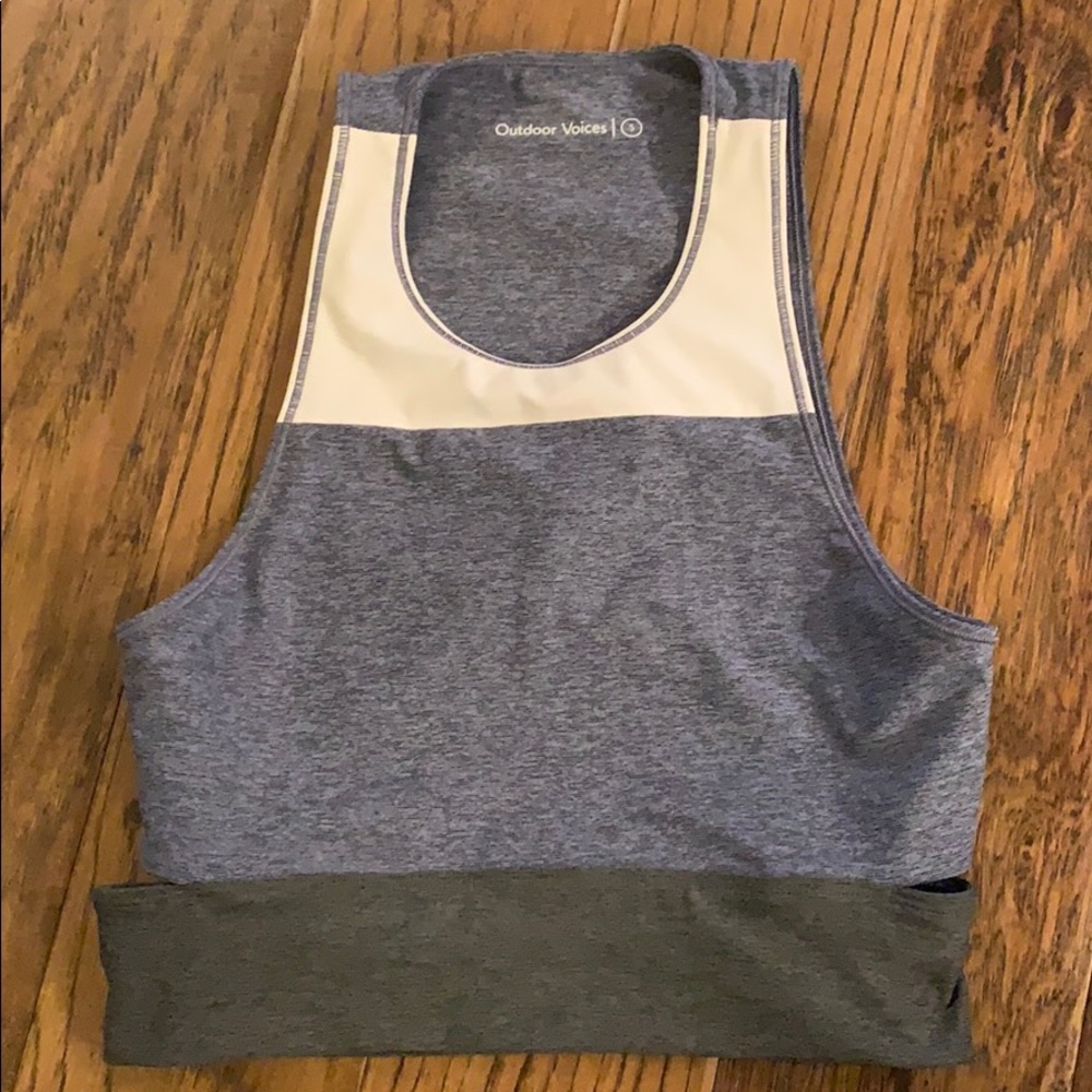 Outdoor Voices Tri-Tone Slashback Crop Top